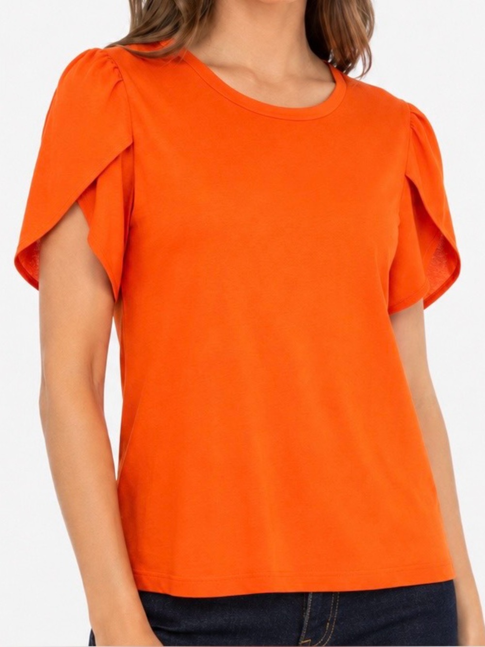 Michael Kors Orange Tulip Sleeve Top Blouse XL Draped Flutter Sleeve